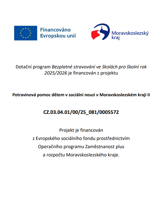 Bezplatné školní stravování 2025 / 2026