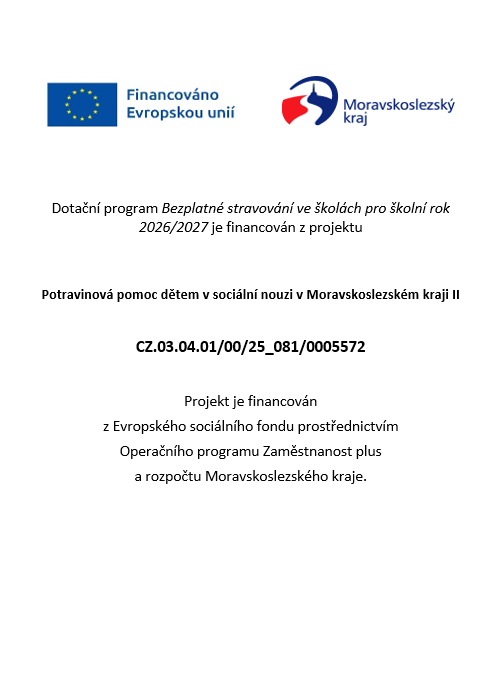 Dotační program Bezplatné stravování ve školách pro školní rok 2026/2027